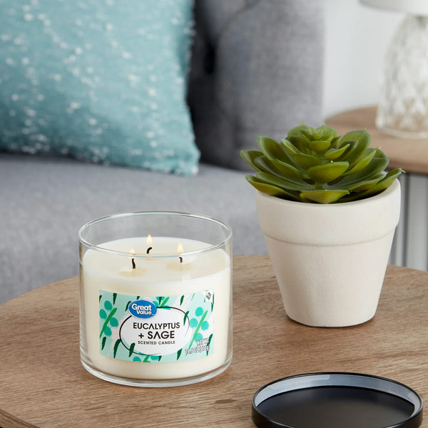 Eucalyptus & Sage Candle - 2 packs- 14 oz per pack - plus 3 My Outlet Mall Resealable Storage Pouches