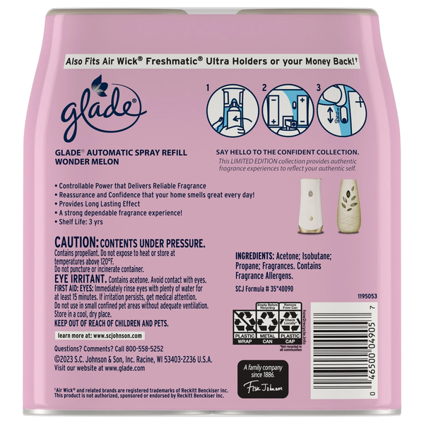 Automatic Spray Refill, Air Freshener, Infused with Essential Oils, Wonder Melon, 6.2 oz - 1 pack - 2 Count per pack - plus 3 My Outlet Mall Resealable Storage Pouches