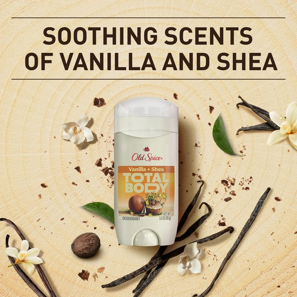 Whole Body Deodorant for Men, Aluminum Free Vanilla + Shea Butter, 24/7 Total Body Freshness, Anti-chafe Stick - 1 pack - 3 oz per pack - plus 3 My Outlet Mall Resealable Storage Pouches
