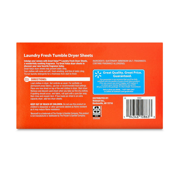 Tumble Dryer Sheets, Laundry Fresh- 1 pack - 180 count per pack - plus 3 My Outlet Mall Resealable Storage Pouches