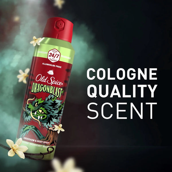 Aluminum Free Body Spray for Men, Dragonblast, Warm Woodsy Scent - 3 packs - 5.1 oz per pack - plus 3 My Outlet Mall Resealable Storage Pouches