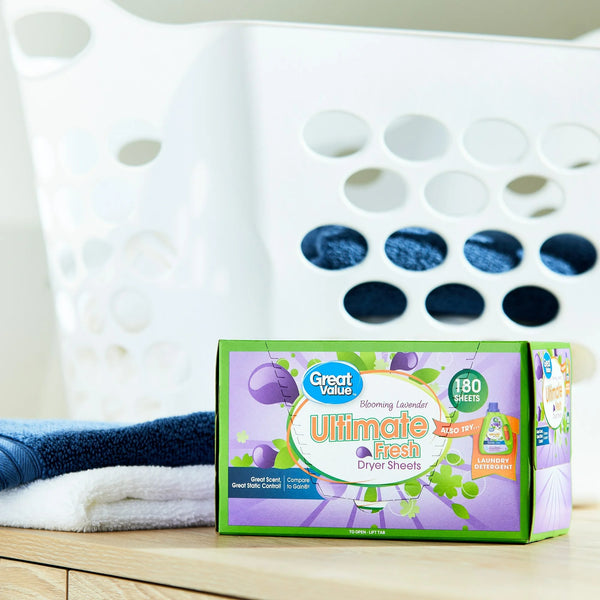 Ultimate Fresh Dryer Sheets, Blooming Lavender, Compare to Gain - 3 packs - 180 Count - plus 3 My Outlet Mall Resealable Storage Pouches