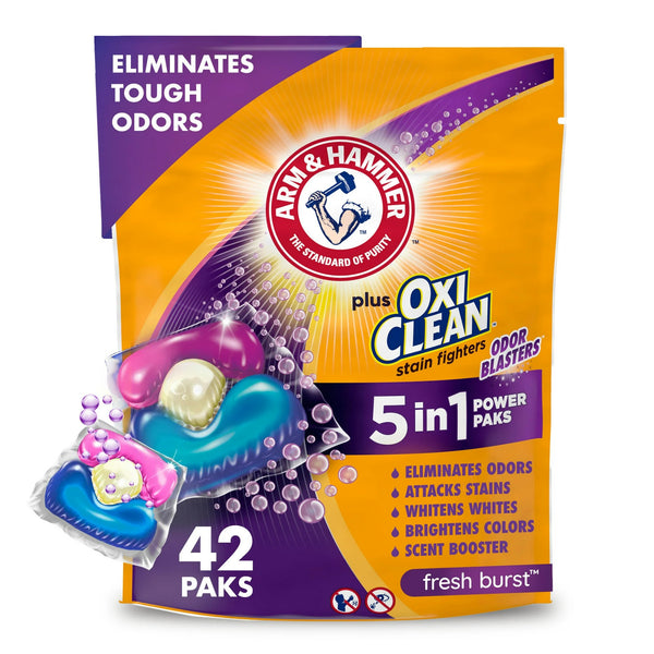 Plus OxiClean Odor Blasters 5-in-1 Laundry Detergent Power Paks, Fresh Burst- 1 pack - 42 count per pack - plus 3 My Outlet Mall Resealable Storage Pouches