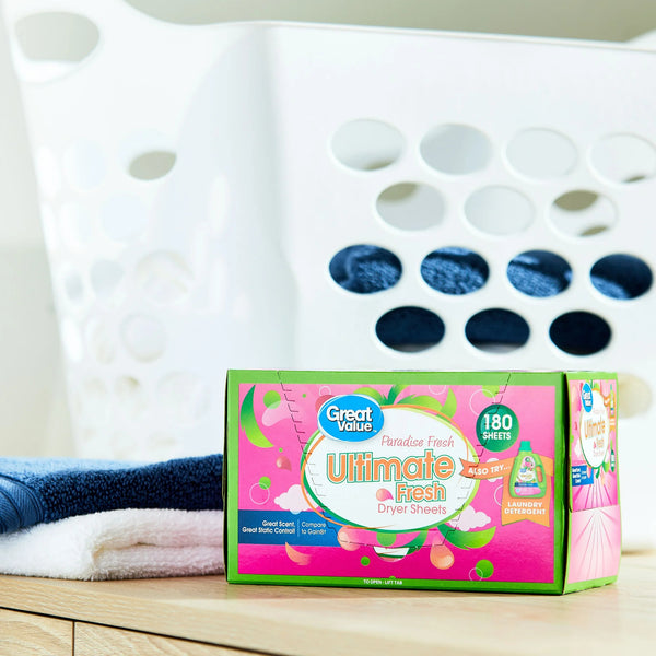 Ultimate Fresh Dryer Sheets, Paradise Fresh -2 pack - 180 count per pack - plus 3 My Outlet Mall Resealable Storage Pouches
