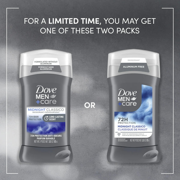 Men+Care Deodorant Stick for Men Aluminum Free Midnight Classico with Essential Oils & Moisturizing Cream - 2 packs - 3 oz per pack - plus 3 My Outlet Mall Resealable Storage Pouches