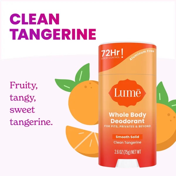 Whole Body Deodorant for Women Smooth Solid Stick  Aluminum Free, Clean Tangerine - 2 packs - 2.6 oz per pack - plus 3 My Outlet Mall Resealable Storage Pouches