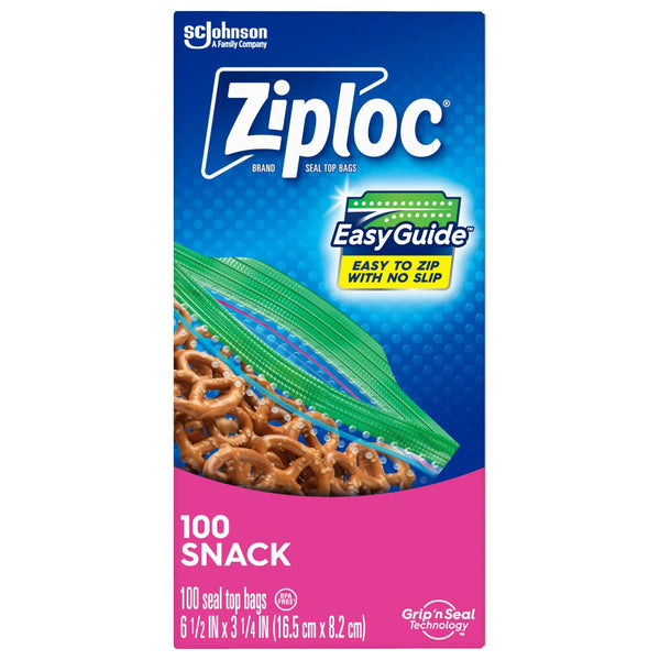 Snack Bags with Easy Guide Texture, Grip 'n Seal Technology - 1 pack - 100 Count per pack - plus 3 My Outlet Mall Resealable Storage Pouches