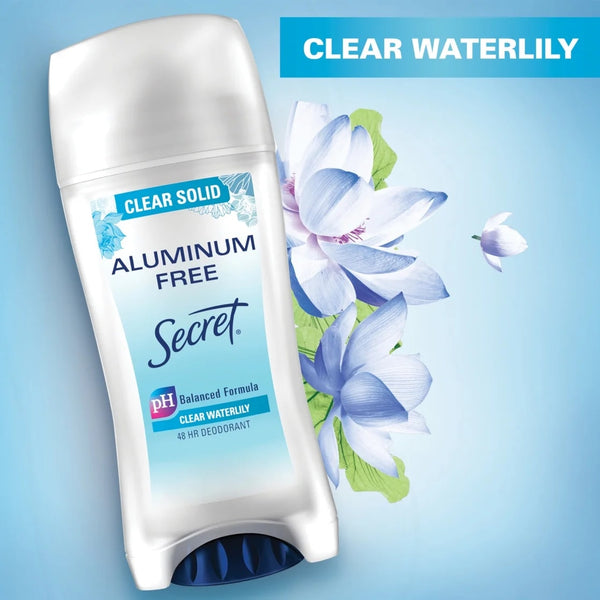 Aluminum Free Deodorant Clear Solid, Waterlily - 1 pack - 2.4 oz per pack - plus 3 My Outlet Mall Resealable Storage Pouches