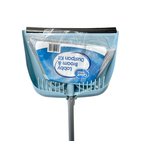 Lobby Broom and Dustpan Set, 2.75" x 11.81" x 41", Blue - 2 packs - plus 3 My Outlet Mall Resealable Storage Pouches