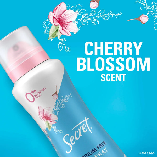 Aluminum Free Dry Spray Deodorant, Cherry Blossom - 2 packs - 4.1 oz per pack - plus 3 My Outlet Mall Resealable Storage Pouches