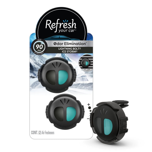 Mini Diffuser Car Air Fresheners, Lightning Bolt / Ice Storm Scent, 2 Count - 1 pack - plus 3 My Outlet Mall Resealable Storage Pouches