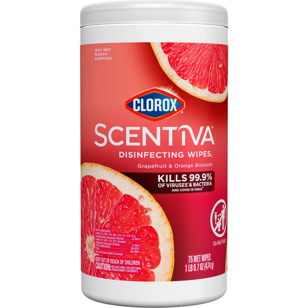 Scentiva Bleach-Free Cleaning Wipes, Grapefruit & Orange Blossom - 2 packs - 75 count plus 3 My Outlet Mall Resealable Storage Pouches