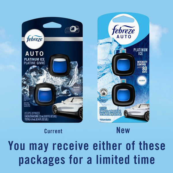 Auto Car Air Freshener, Odor-Fighting Car Vent Clip, Platinum Ice, 2 Count - 1 pack - plus 3 My Outlet Mall Resealable Storage Pouches