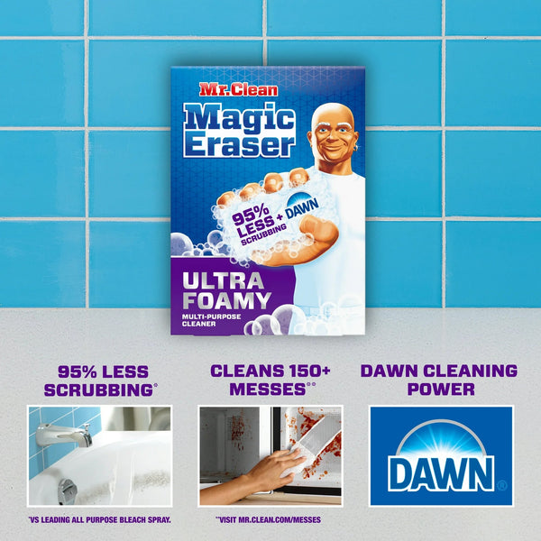 Magic Eraser Foaming Sponge, All Purpose Cleaner, Dawn Cleaning Power, Ultra Foamy - 1 pack - 3 count per pack plus 3 My Outlet Mall Resealable Storage Pouches