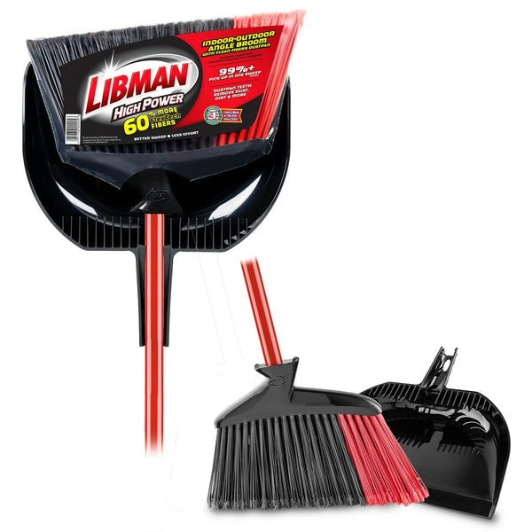 High Power Angle Broom & Dustpan Steel Handle 13.75 in. Wide Red Black - 1 pack - plus 3 My Outlet Mall Resealable Storage Pouches