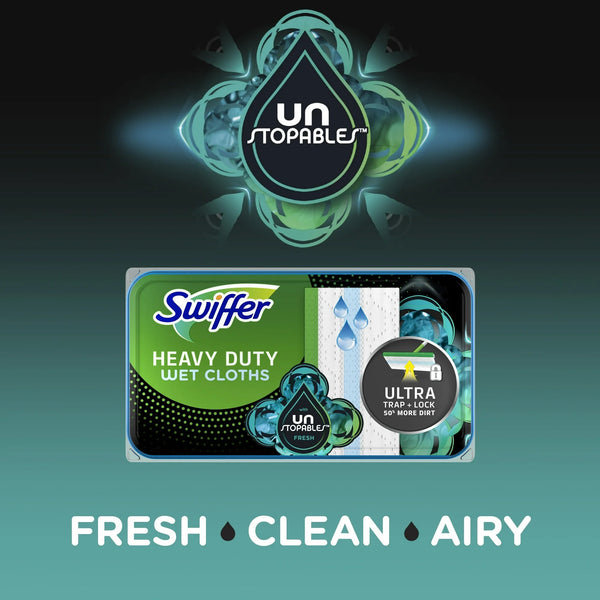 Heavy Duty Wet Multi-Surface Cloth Refills, Floor Cleaner and Floor Mop, Unstopables Fresh Scent - 2 packs - 20 count per pack - plus 3 My Outlet Mall Resealable Storage Pouches