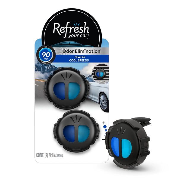 Mini Diffuser Air Freshener New Car/Cool Breeze Scent, 2 Count - 1 pack - plus 3 My Outlet Mall Resealable Storage Pouches