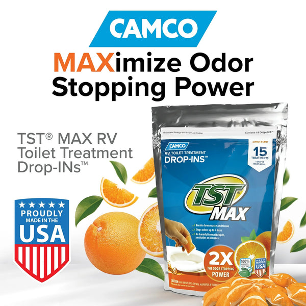 Tst Rv Toilet Treatment Drop-ins, Orange Citrus Scent - 2 packs - 15 count per pack - plus 3 My Outlet Mall Resealable Storage Pouches