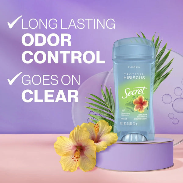 Clear Gel Tropical Hibiscus, Antiperspirant Deodorant for Women - 2 packs - 2.6 oz per pack - plus 3 My Outlet Mall Resealable Storage Pouches