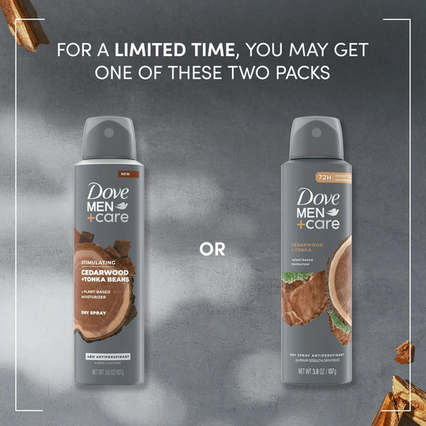 Men+Care Dry Spray Antiperspirant Deodorant for Men Cedarwood + Tonka - 1 pack - 3.8 oz per pack - plus 3 My Outlet Mall Resealable Storage Pouches
