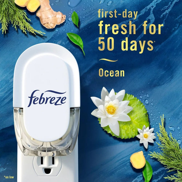 Plug In Air Freshener, Odor-Fighting Scented Oil Refill, Ocean Scent, 2 Refills - 1 pack - plus 3 My Outlet Mall Resealable Storage Pouches