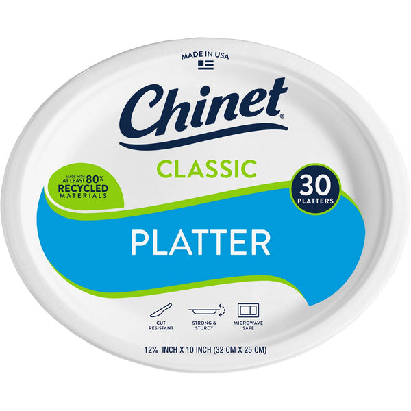 Classic Premium Disposable Paper Platters 12 ⅝ x 10", White - 1 pack - 30 Count per pack - plus 3 My Outlet Mall Resealable Storage Pouches