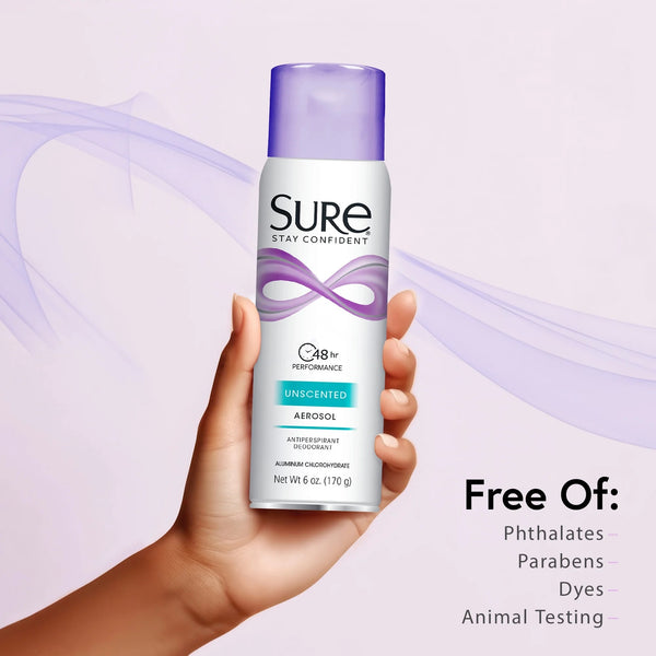 Antiperspirant Deodorant Spray, Unscented, Women - 2 packs - 6 oz per pack - plus 3 My Outlet Mall Resealable Storage Pouches