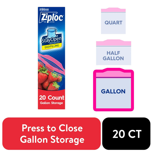Storage Bags, School Supplies, with Grip 'n Seal Technology, Gallon - 3 packs - 20 Count - plus 3 My Outlet Mall Resealable Storage Pouches