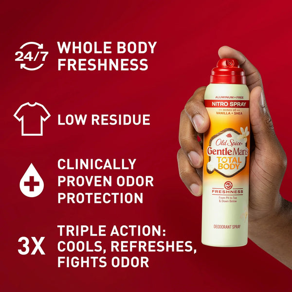 Whole Body Deodorant for Men, Total Body Aluminum Free Spray, Vanilla + Shea - 2 packs - 3 oz per pack - plus 3 My Outlet Mall Resealable Storage Pouches