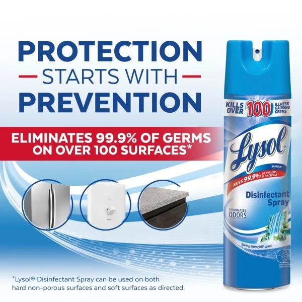 Disinfectant Spray, Spring Waterfall- 2 pack - 19 oz per pack - plus 3 My Outlet Mall Resealable Storage Pouches