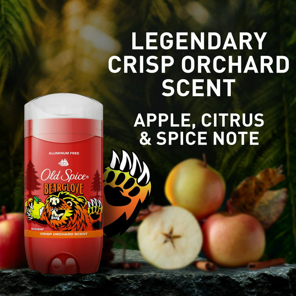 Aluminum Free Men's Deodorant, Invisible Solid Stick, Bearglove, Crisp Orchard Scent - 2 packs - 3 oz per pack - plus 3 My Outlet Mall Resealable Storage Pouches