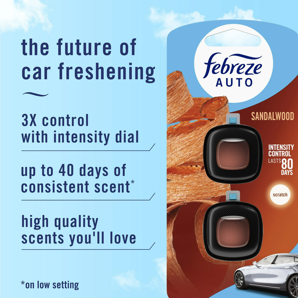 Car Air Freshener, Odor-Fighting Car Vent Clip, Sandalwood - 1 pack - 2 count per pack plus 3 My Outlet Mall Resealable Storage Pouches