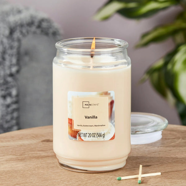 Vanilla Scented Single-Wick Large Glass Jar Candle - 1 pack - 20 oz per pack - plus 3 My Outlet Mall Resealable Storage Pouches