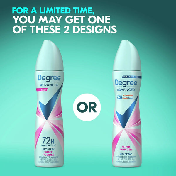 Advanced Long Lasting Women's Antiperspirant Deodorant Dry Spray, Sheer Powder - 3 packs - 3.8 oz per pack - plus 3 My Outlet Mall Resealable Storage Pouches