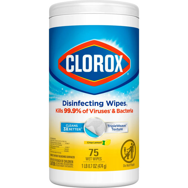 Disinfecting Wipes, Bleach Free Cleaning Wipes, Crisp Lemon - 1 pack - 75 count per pack - plus 3 My Outlet Mall Resealable Storage Pouches