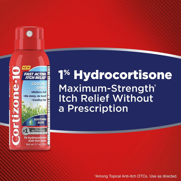 Maximum Strength Itch Relief Cooling Spray, Hydrocortisone 1% & Soothing Aloe, Fast-Acting, No-Mess Anti-Itch Spray for Bug Bites, Rash, Eczema, Psoriasis, Poison Ivy & More - 3 packs - 2.7 oz per pack - plus 3 My Outlet Mall Resealable Storage Pouches