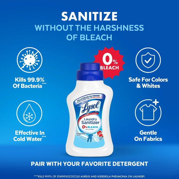Laundry Sanitizer Additive, 0% Bleach, Crisp Linen - 1 pack - 41 oz per pack - plus 3 My Outlet Mall Resealable Storage Pouches