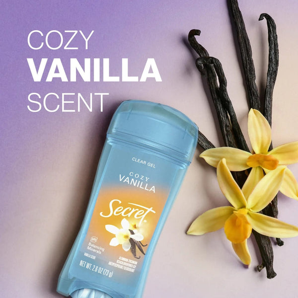 Fresh Clear Gel Antiperspirant Deodorant for Women, Cozy Vanilla Scent - 2 packs - 2.6 oz per pack - plus 3 My Outlet Mall Resealable Storage Pouches