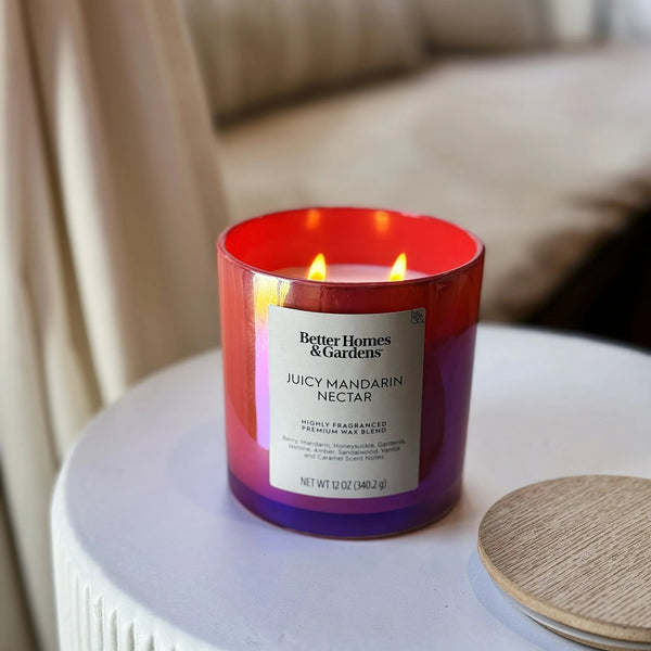 Juicy Mandarin Nectar Scented 2-Wick Iridescent Jar Candle - 1 pack - 12 oz per pack - plus 3 My Outlet Mall Resealable Storage Pouches