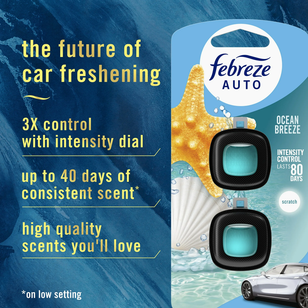 Car Air Freshener, Odor-Fighting Car Vent Clip, Ocean Breeze - 3 packs - 2 count per pack plus 3 My Outlet Mall Resealable Storage Pouches