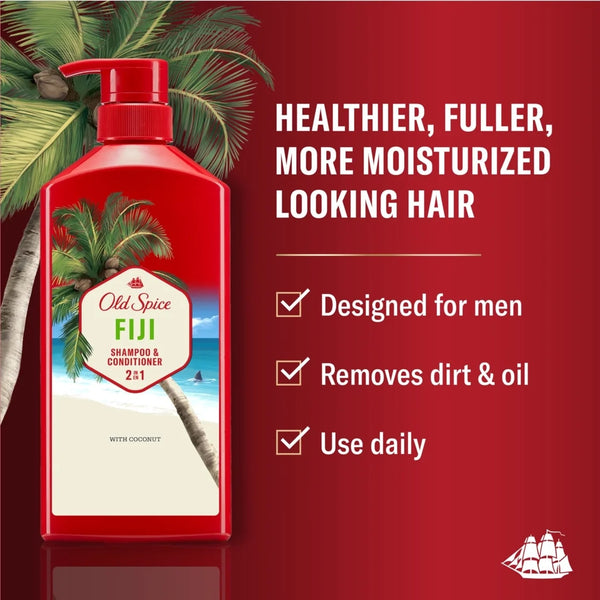 2in1 Men's Shampoo and Conditioner, All Hair Types, Fiji - 2 packs - 22Fl oz per pack - plus 3 My Outlet Mall Resealable Storage Pouches