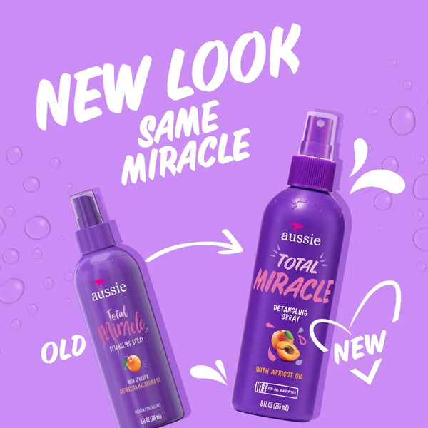 Total Miracle Hair Detangling Spray with Apricot Oil for All Hair Types - 1 pack - 8Fl oz per pack - plus 3 My Outlet Mall Resealable Storage Pouches
