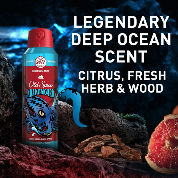 Aluminum Free Body Spray for Men, Krakengard, Deep Ocean Scent - 1 pack - 5.1 oz per pack - plus 3 My Outlet Mall Resealable Storage Pouches