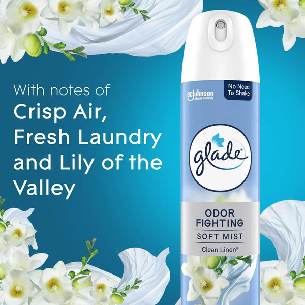 Odor Fighting Soft Mist Air Freshener Room Spray, Clean Linen - 1 pack - 8 oz per pack - plus 3 My Outlet Mall Resealable Storage Pouches