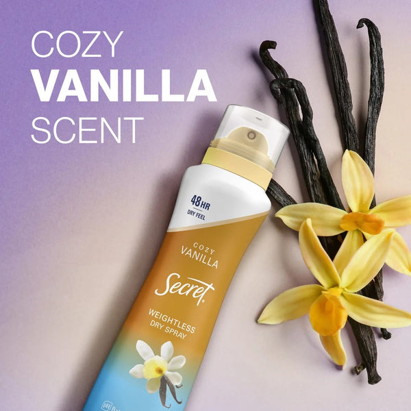 Dry Spray Antiperspirant Deodorant, Vanilla and Argan Oil - 1 pack - 4.1 oz per pack - plus 3 My Outlet Mall Resealable Storage Pouches