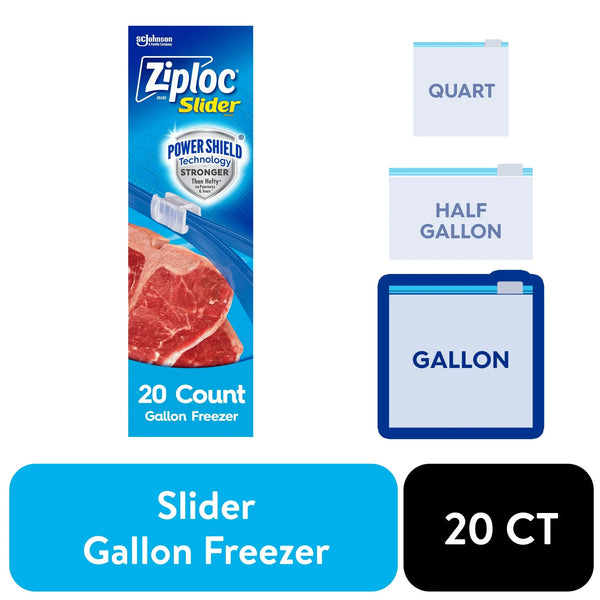 Brand Slider Freezer Bags with Power Shield Technology, Gallon - 1 pack - 20 Count - plus 3 My Outlet Mall Resealable Storage Pouches