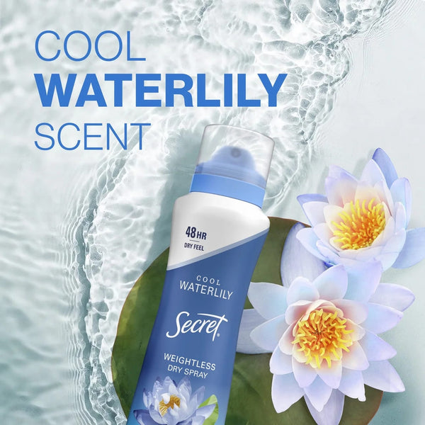 Dry Spray Antiperspirant Deodorant, Waterlily and Argan Oil - 2 packs - 4.1 oz per pack - plus 3 My Outlet Mall Resealable Storage Pouches