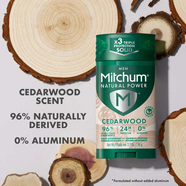 Men’s Natural Power Deodorant Solid, Cedarwood - 2 packs - 2.7 oz per pack - plus 3 My Outlet Mall Resealable Storage Pouches