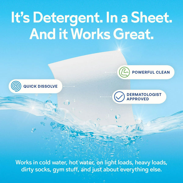 Laundry Detergent Sheets, Fragrance-Free Eco Sheets, 64 Loads - 2 packs - 32 count per pack plus 3 My Outlet Mall Resealable Storage Pouches