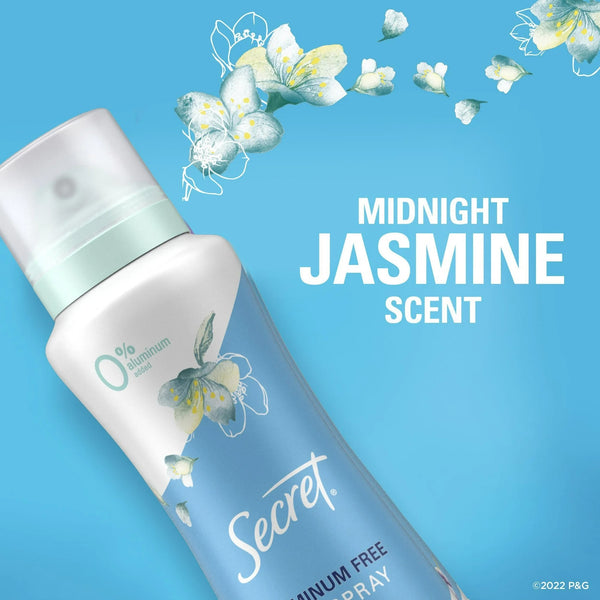 Aluminum Free Dry Spray Women's Deodorant, Midnight Jasmine - 1 pack - 4.1 oz per pack - plus 3 My Outlet Mall Resealable Storage Pouches